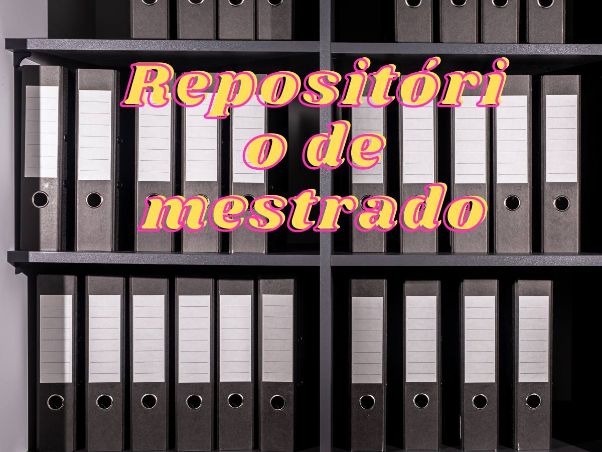 Estantes de arquivos representando um repositório de mestrado, onde são armazenados e organizados trabalhos acadêmicos.