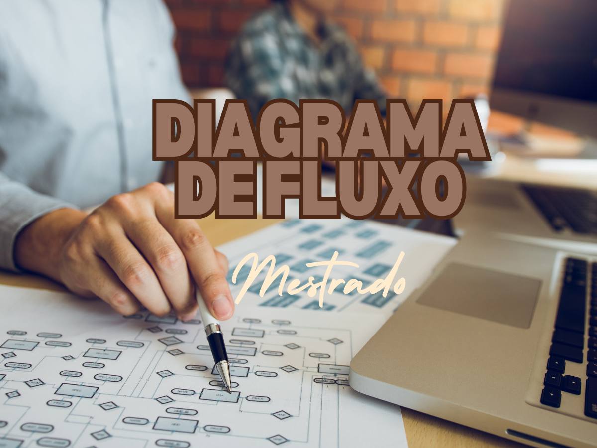 Consultor acadêmico trabalhando na criação de um diagrama de fluxo para um projeto de mestrado, com ênfase na estruturação metodológica.