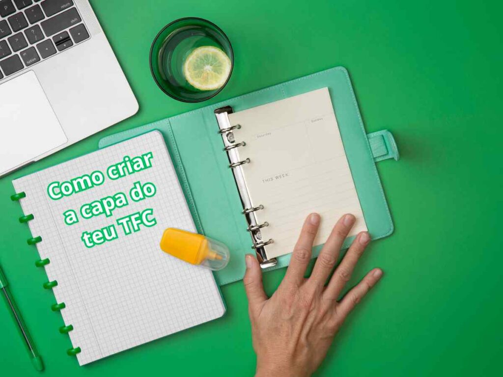 Capa do TFC com design simples e elementos essenciais como título e agenda ao fundo