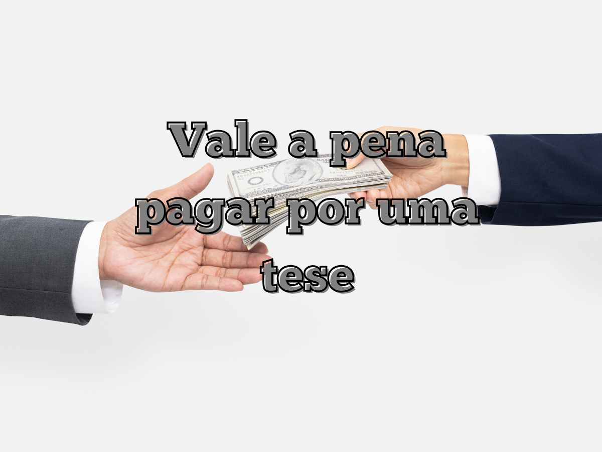 Mãos trocando dinheiro em fundo branco, simbolizando o ato de pagar por uma tese universitária.